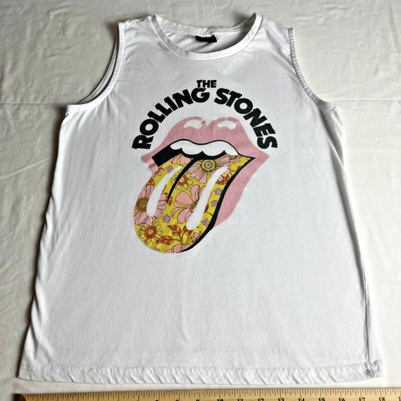 The Rolling Stones Tank Top Women's White Crewneck Short Sleeve Graphic Cotton - Picture 6 of 7